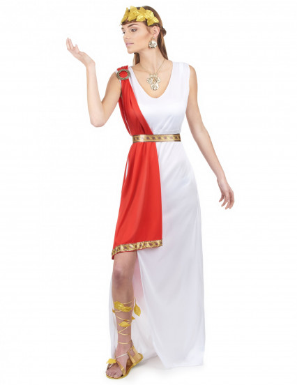 Costume dea romana bianco e rosso per donna Costume dea romana bianco e rosso per donna