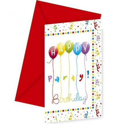6 Biglietti di invito con buste Happy Birthday 6 Biglietti di invito con buste Happy Birthday