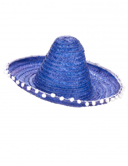 Sombrero blu per adulto con bordo impreziosito da pompon Sombrero blu per adulto con bordo impreziosito da pompon