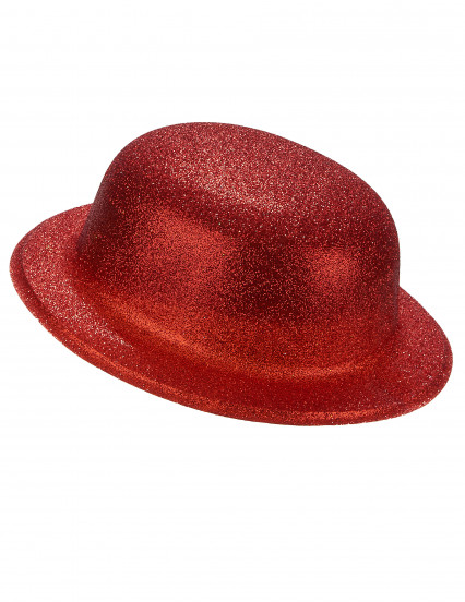 Cappello a bombetta paillettato rosso per adulto Cappello a bombetta paillettato rosso per adulto