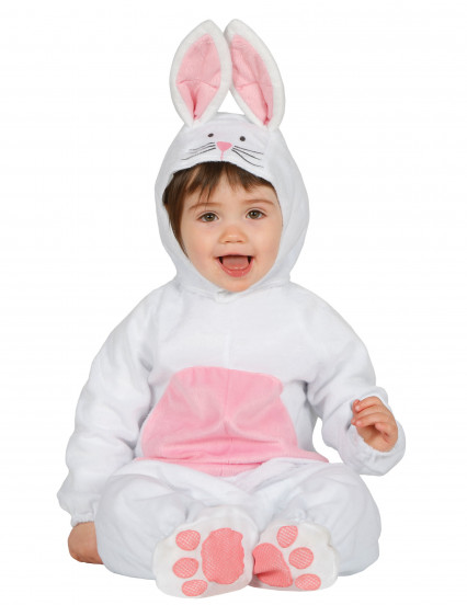 Travestimento da coniglietto bianco e rosa per neonato Travestimento da coniglietto bianco e rosa per neonato