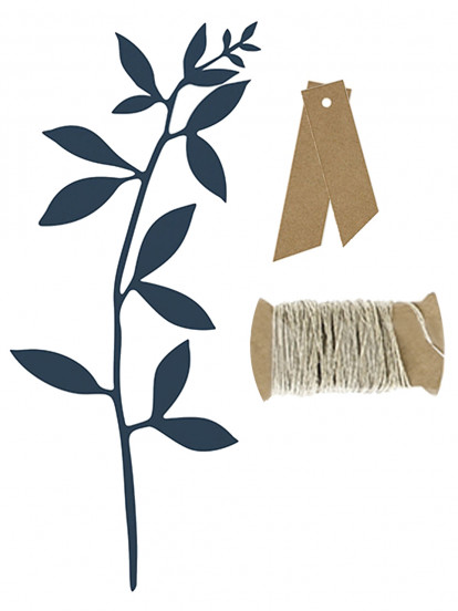 6 Segnaposto con foglie blu e etichette kraft 6 Segnaposto con foglie blu e etichette kraft
