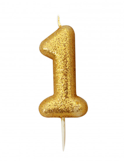 Candela Numero 1 Con Corona Glitterata E Cigno Bianco, Candele Per Torta Di Compleanno Oro E Bianco, Decorazione Festa Primo Compleanno Ragazza
