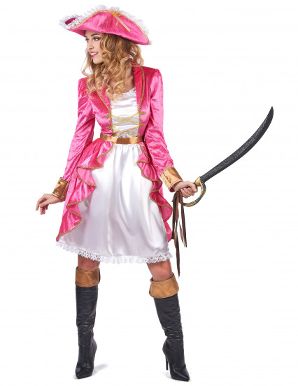 Costume da pirata barocco in rosa per donna Costume da pirata barocco in rosa per donna