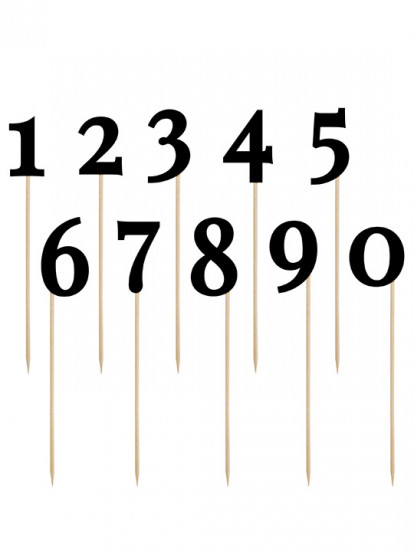 10 Decorazioni per torta Numeri neri su bastoncino 26 cm 10 Decorazioni per torta Numeri neri su bastoncino 26 cm