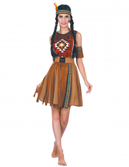 Costume indiana a frange marrone per donna Costume indiana a frange marrone per donna