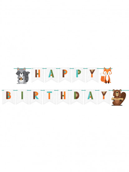 Ghirlanda in cartone Happy Birthday Animali della foresta 2.4 m Ghirlanda in cartone Happy Birthday Animali della foresta 2.4 m