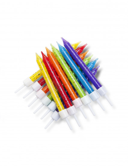 12 Candele di compleanno multicolore con brillantini 7,5 cm 12 Candele di compleanno multicolore con brillantini 7,5 cm
