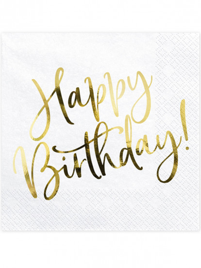 20 tovaglioli in carta Happy birthday bianco e dorato 33 cm 20 tovaglioli in carta Happy birthday bianco e dorato 33 cm