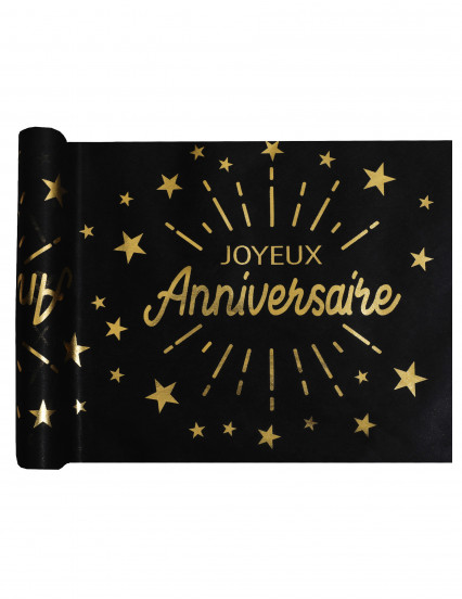 Runner da tavola in tessuto non tessuto anniversario nero e oro 5 mx 30 cm Runner da tavola in tessuto non tessuto anniversario nero e oro 5 mx 30 cm