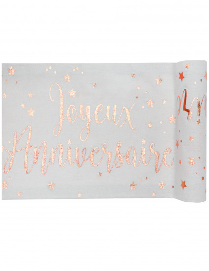 Runner da tavola in cotone rosa oro anniversario 3 m x 28 cm Runner da tavola in cotone rosa oro anniversario 3 m x 28 cm
