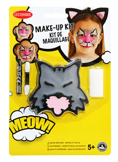 Kit trucco gatto con pennello e spugnetta bambino Kit trucco gatto con pennello e spugnetta bambino
