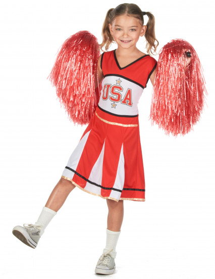 Costume pompom girl USA rosso bambina Costume pompom girl USA rosso bambina