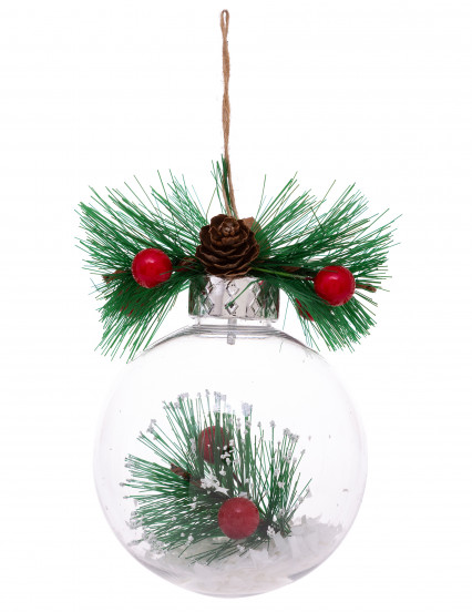 Pallina di Natale naturale con neve e pino 8 cm modello aleatorio Pallina di Natale naturale con neve e pino 8 cm modello aleatorio